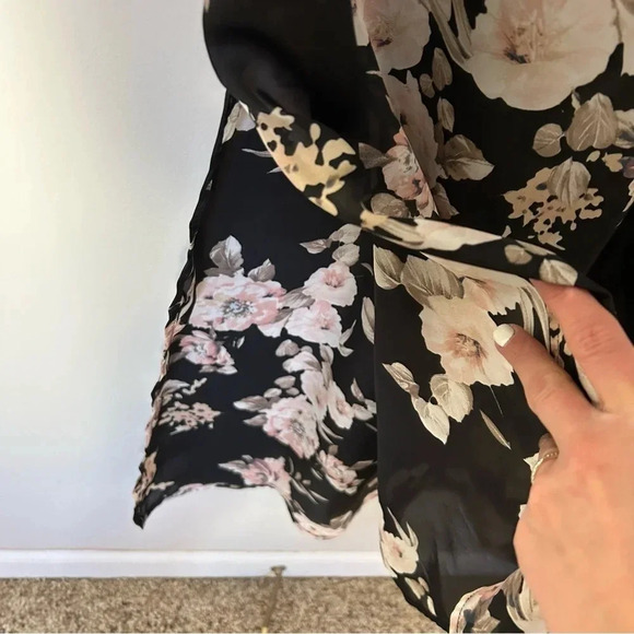 Mod Ref 90's Inspired Black Floral Midi Slip Dress Tie Back Size Small - Picture 3 of 7